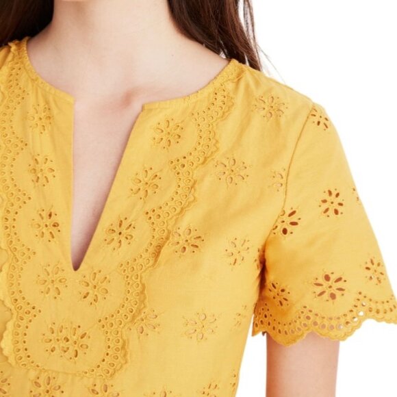 Madewell Womens Scalloped Eyelet Midi Dress Yellow  Short Sleeve Size 4 - Picture 4 of 7
